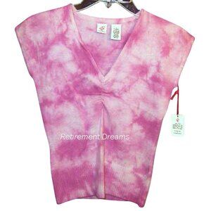Like Love Size L Juniors Sweater Shell Top Pink Tie-Dye Ribbed V-Neck Sleeveless